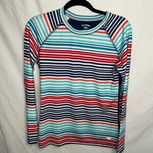 Reel Legends Keep it Cool Top Sz Small UPF 50+ Sun Protection Red Blue Stripe LS